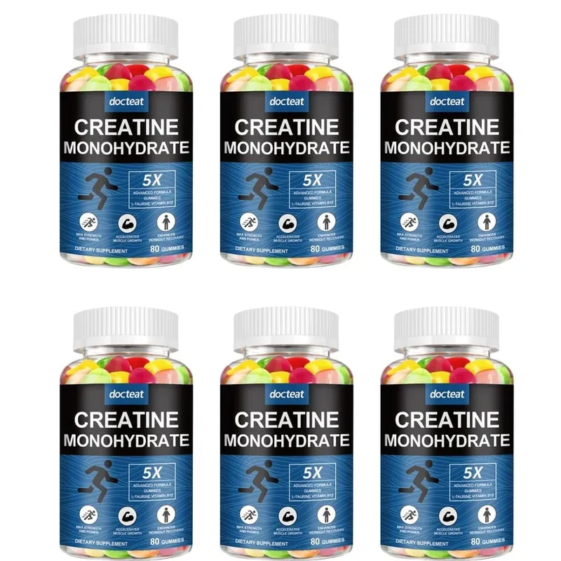 Docteat Creatine Monohydrate Gummies Chewable for Strength and Power Supports Muscle Growth and Workout Recovery 80 Gummies