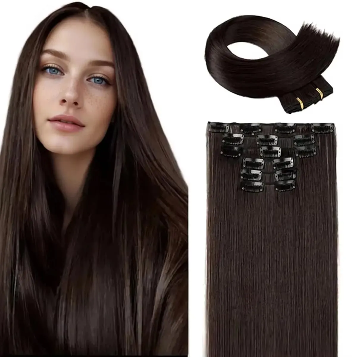 6Pcs Clip in Hair Extensions 24" Long Straight Heat Resistant Synthetic Clips on Hair Piece for Women Daily Wear