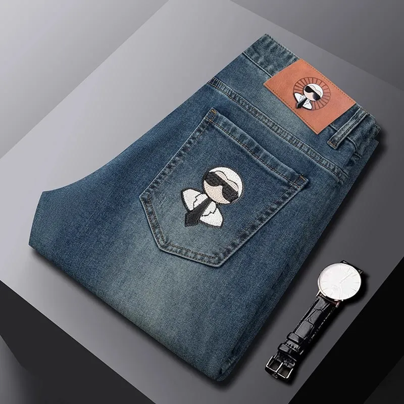 Fashion Men Jeans Stretch Straight Leg Casual Slim Fit Denim Pants Male Brand Luxury Design Business Classic Trousers