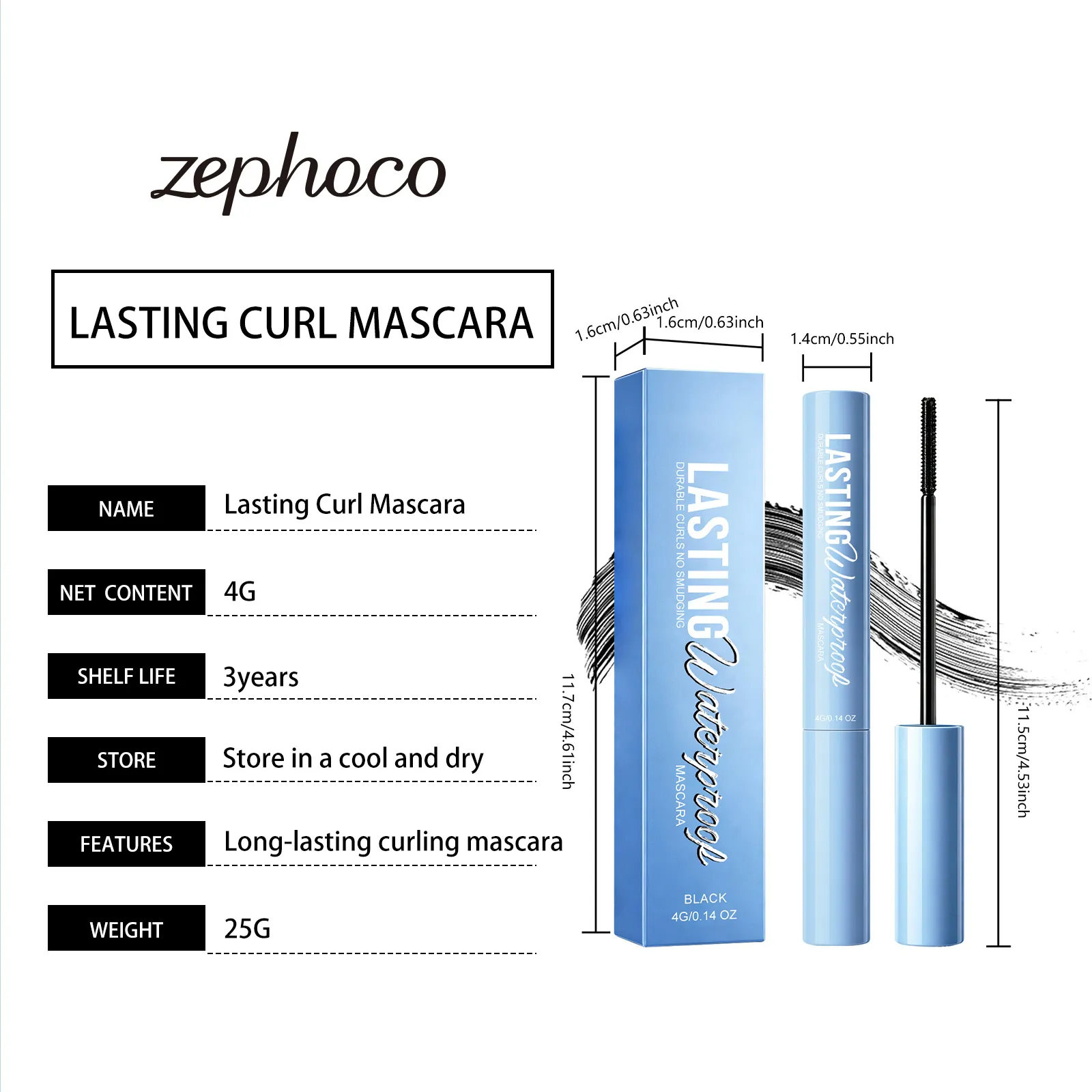 Curling Mascara Long Lasting Waterproof Smudge Proof Volumizing Eye Makeup Nourishing Formula Black Silk Fibre Mascara 4g