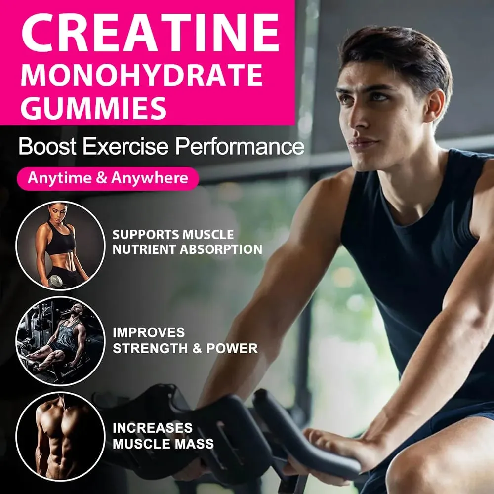 Kreatin-monohidrát gumicukor - 8000 mg Edzés előtt/után Fitness Erő Izomnövelés Energia-kiegészítők