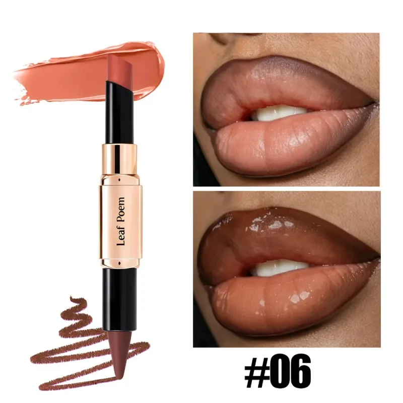Dual-Ended 2-in-1 Lip Liner Lipstick Waterproof Matte & Satin Finish Slanted Tip Moisturizing Lip Pencil Long Lasting