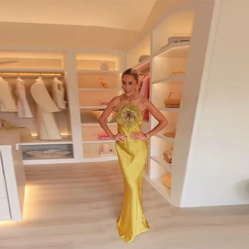 Robe de soirée élégante en Satin pour femmes, col licou, sans manches, dos nu, Chic, été, 2025