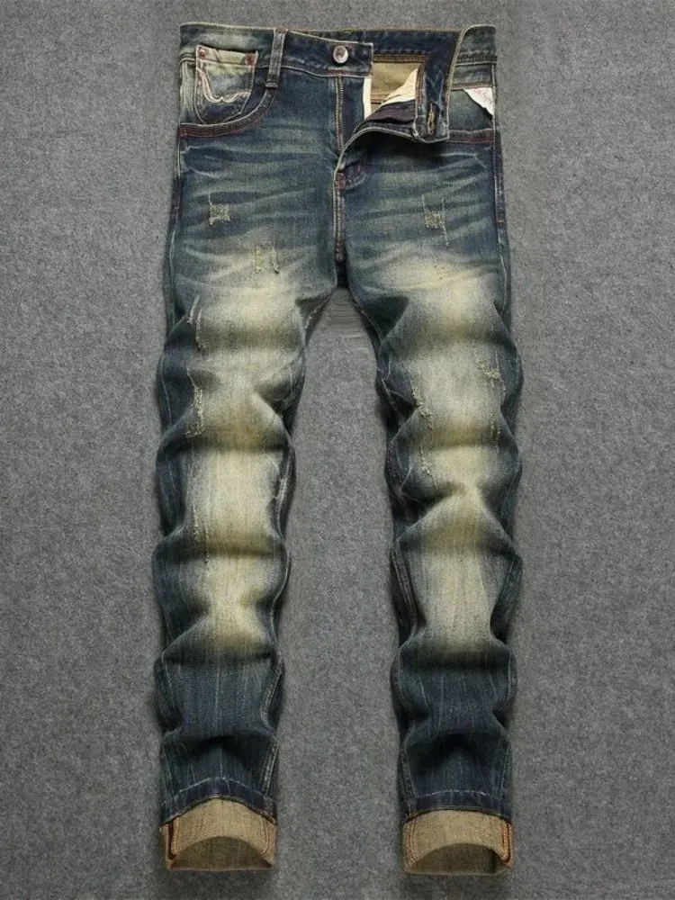 Spring/Autumn Fashion Trendy American Retro Straight Leg Stretch Denim Jeans Men's Casual Loose Fit Sports High Quality Jeans