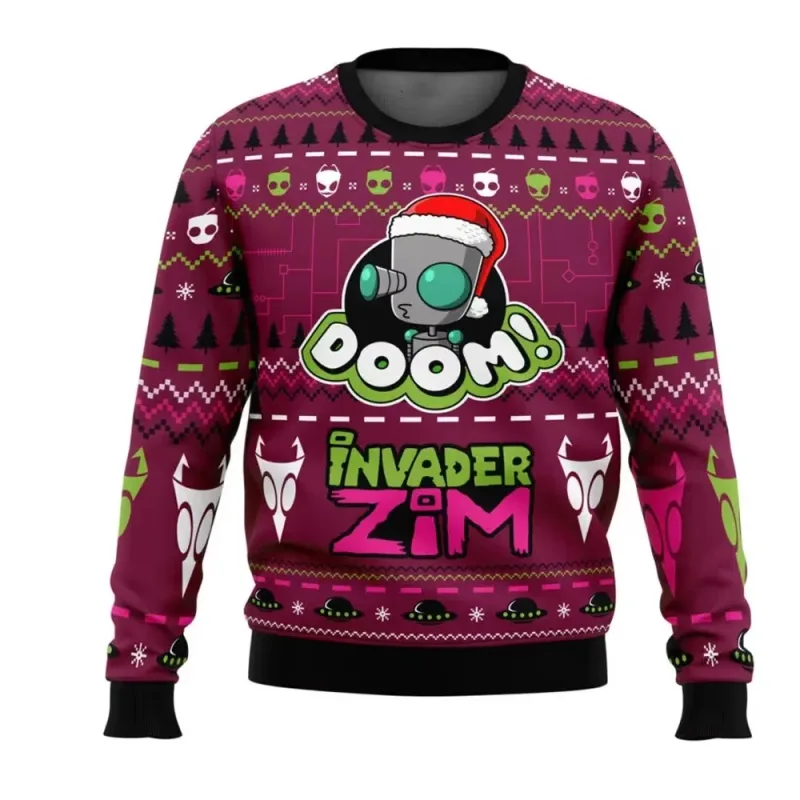 Suéter de Natal Engraçado Doom Invader Zim, Pullover de Desenho Animado para Mulheres e Homens, Moda Nova 2026, Moletom com Capu