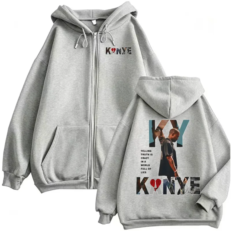 Kanye West Rapper Album 2026 Tour Zipper Hoodies Men Women Hip Hop Style Punk Jacket Sweatshirt Coat Fleece Casual Zip Up Hoodie