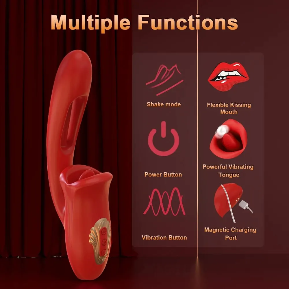 Pag-tap Flapping Vagina Dildo Vibrator para sa Babae Nakakagat Oral Dila Pagdila Clit Sucker Clitoris Stimulator Sex Toy para sa Babae