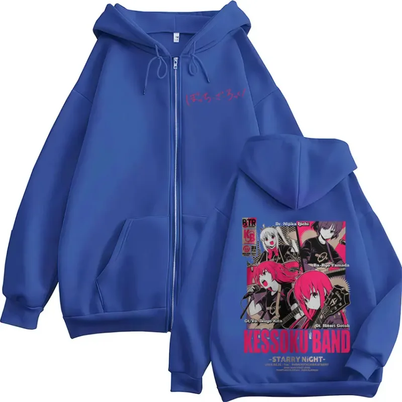 Anime Bocchi The Rock Zipper Hoodies Hitori Gotoh Yamada Ryo Kita Ikuyo Ijichi Nijika Zip Up Sweatshirts Men Women Pullover Coat