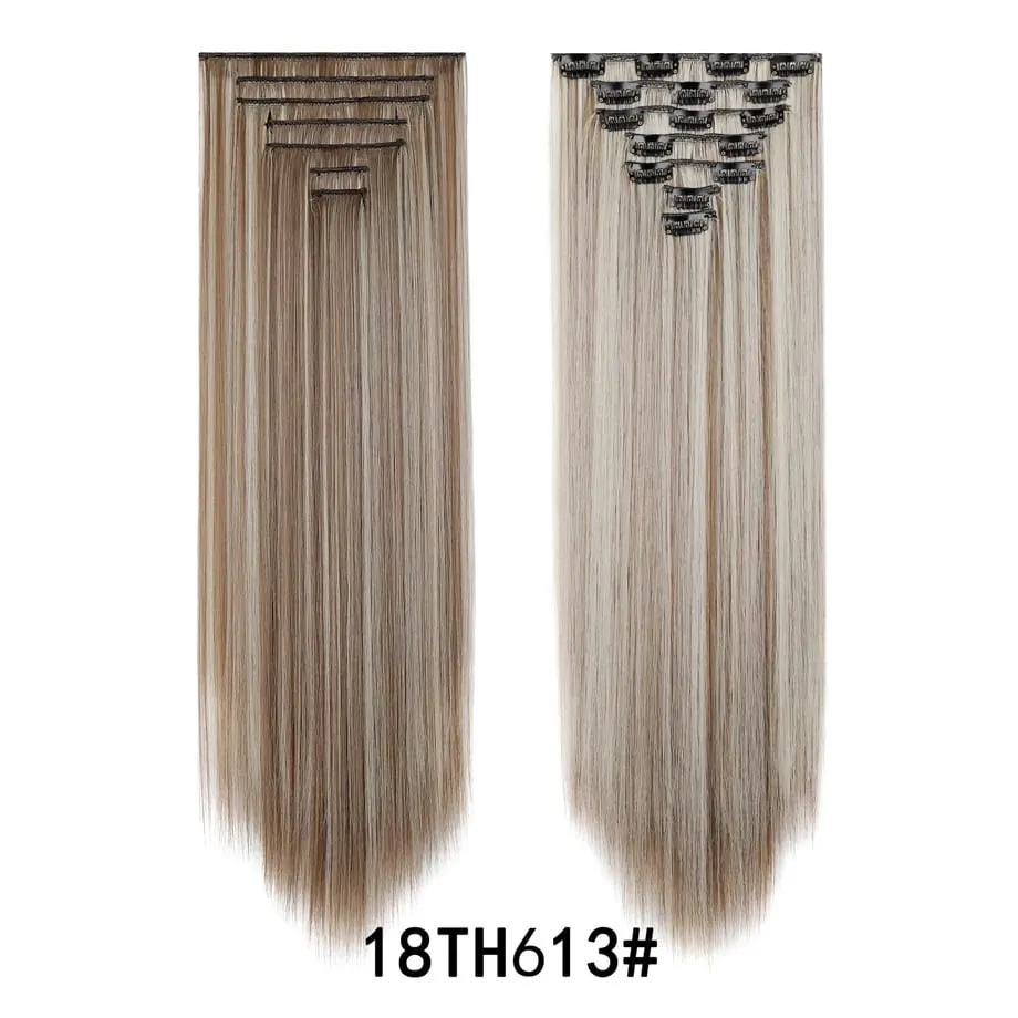 7 Pcs Clip in Hair Extensions 16 Clip in 24 Inch Straight Double Weft Synthetic Hair Extensions for Women Daily Hairstyle
