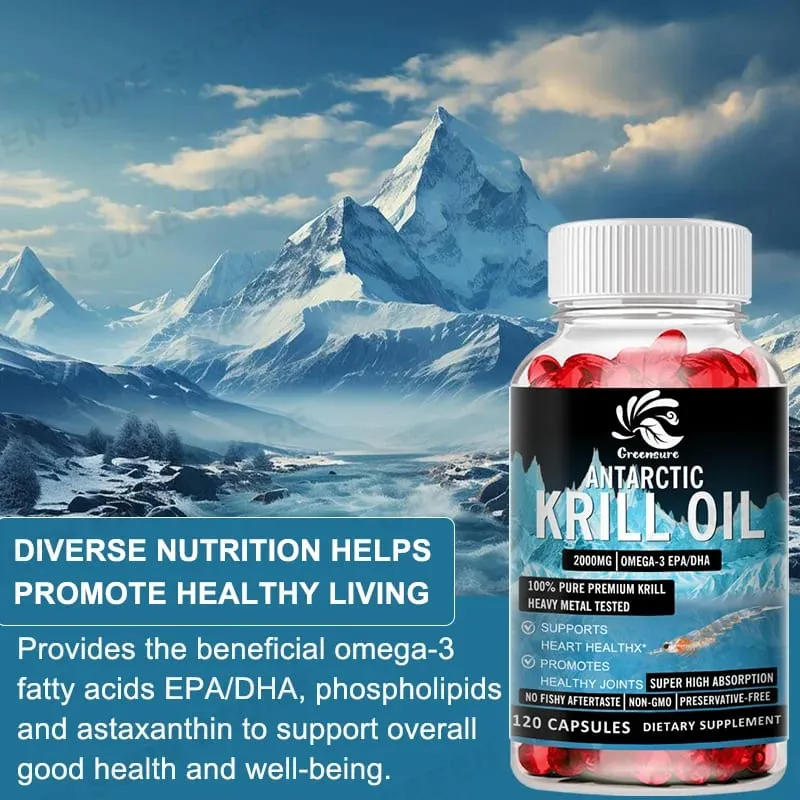 Premium Antarctic Krill Oil 2000mg – Omega-3 EPA & DHA Heart & Brain Support – 60/120 Softgels