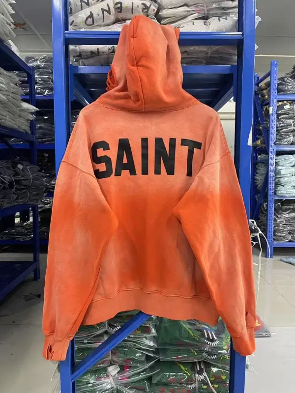24FW SAINT Vintage Angel Printed Distressed Women Men Hooded Sweatshirt Hoodies Oversized Men Casual Cotton Pullover Hoodie