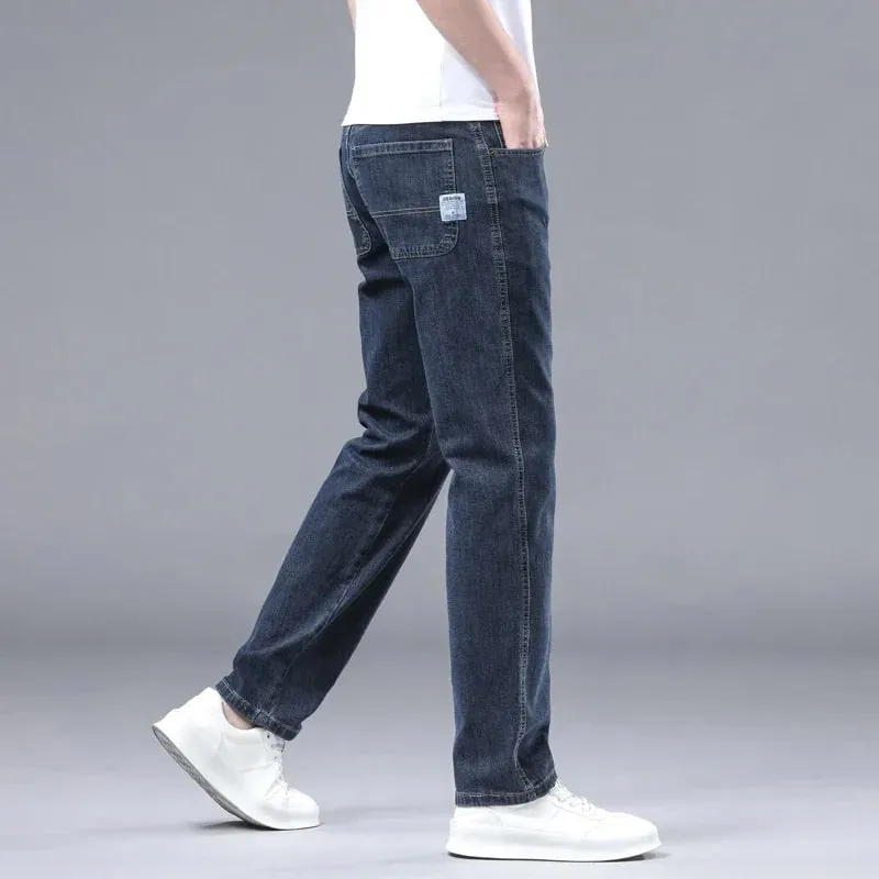 Spring Fashion Men's Light Blue Slim Jeans Stylish Business Casual Stretch Fabric Denim Pants Classic All Match Trousers