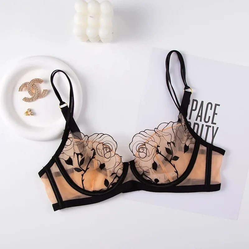 Francouzský sexy půlkošíček průhledné spodní prádlo dámská ultratenká krajková podprsenka zasazená velká prsa show malá podprsenka