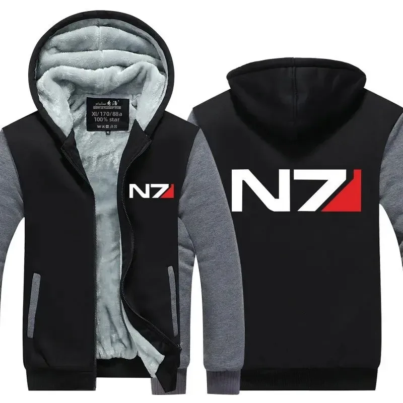 Effect N7 Hoodies Jacket Zipper Thickened Fleece Men's Winter Casual Fashion Men Women Anime Game Unisex N7 hoodie sweatshirt