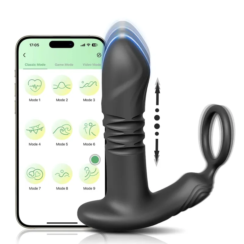 APP Control Thrusting Prostate Massager for Men Telescopic Anal Vibrator for Gay Butt Plug Cock Ring Adult Goods Sex Toy for Men — image 13
