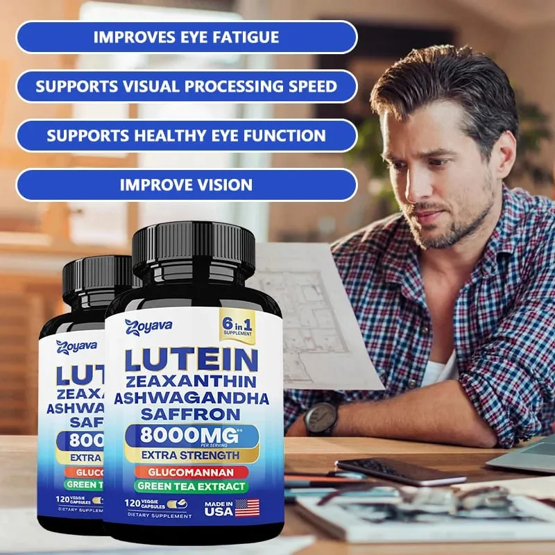 Suplemen Lutein & Zeaxanthin 8000 Mg Vitamin Mata dengan Safron untuk Dewasa Suplemen Kesihatan Mata Menyokong Penglihatan