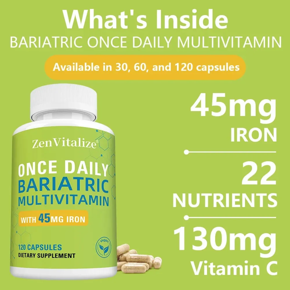 Daily Multivitamin & Minerals Capsules with Iron Immunity Energy Hair Skin & Nail Support Nutrition After Bariatric Surgery
