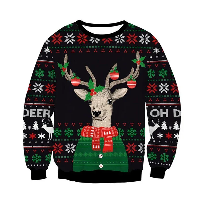 Festival Christmas Pattern Sweatshirts For Men Humping Reindeer 3D Printed Pullover Holiday Party O-Neck Hoodies Long Sleeves