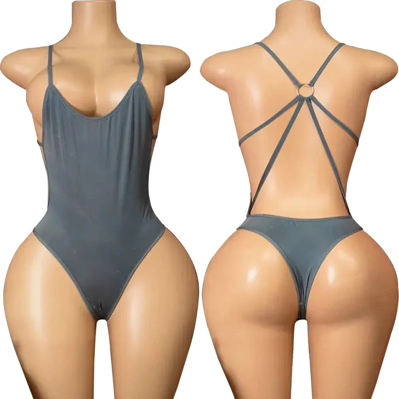 Tops de verano de una pieza, lencería erótica sexi para mujer, mono de peluche con espalda descubierta de talla grande sin mangas, monos con abertura en la entrepierna