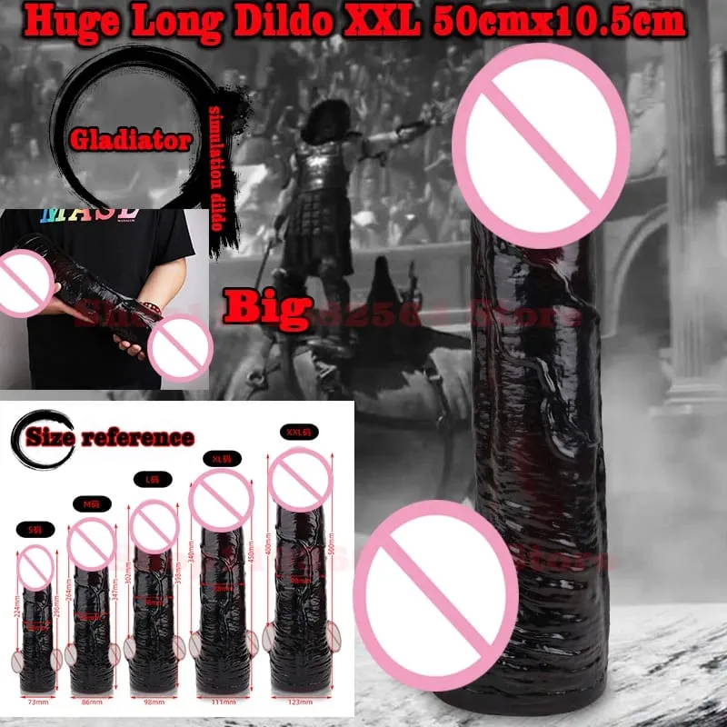 ขนาดใหญ่XXL 50ซม.X 10.5ซม.สมจริงDildoซิลิโคนGladiatorอวัยวะเพศชายของเล่นผู้หญิงG-Spot Masturbationผู้ใหญ่Dick Thickenสัตว์อวัยวะเพศชาย