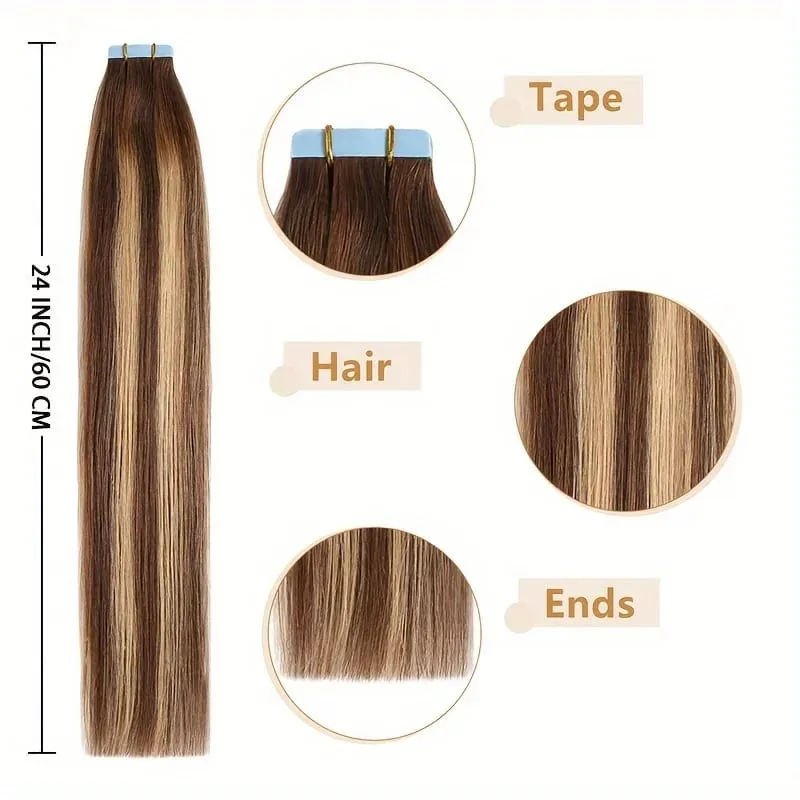 Ugeat Tape in Synthetic Hair Extensions 24' Machine Remy Hair Straight Hair Ombre Blonde Color Hair 3g/Pcs 30G/10 Pcs