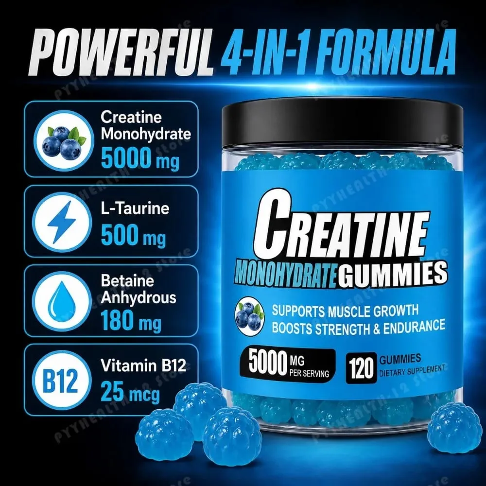 Creatine Monohydrate Gummies 5000mg Per Serving 120 Gummies for Muscle Strength Endurance & Energy Dietary Supplement