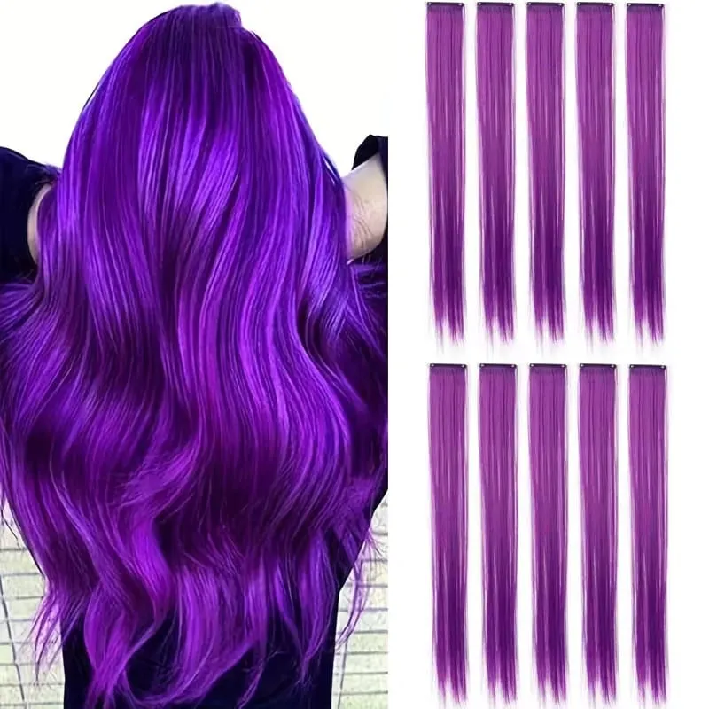 22Inch 10pcs Synthetic Colorful Long Straight Rainbow Colored Hair 10pcs Clip In Extensions for Women Daily Party Christmas — image 13