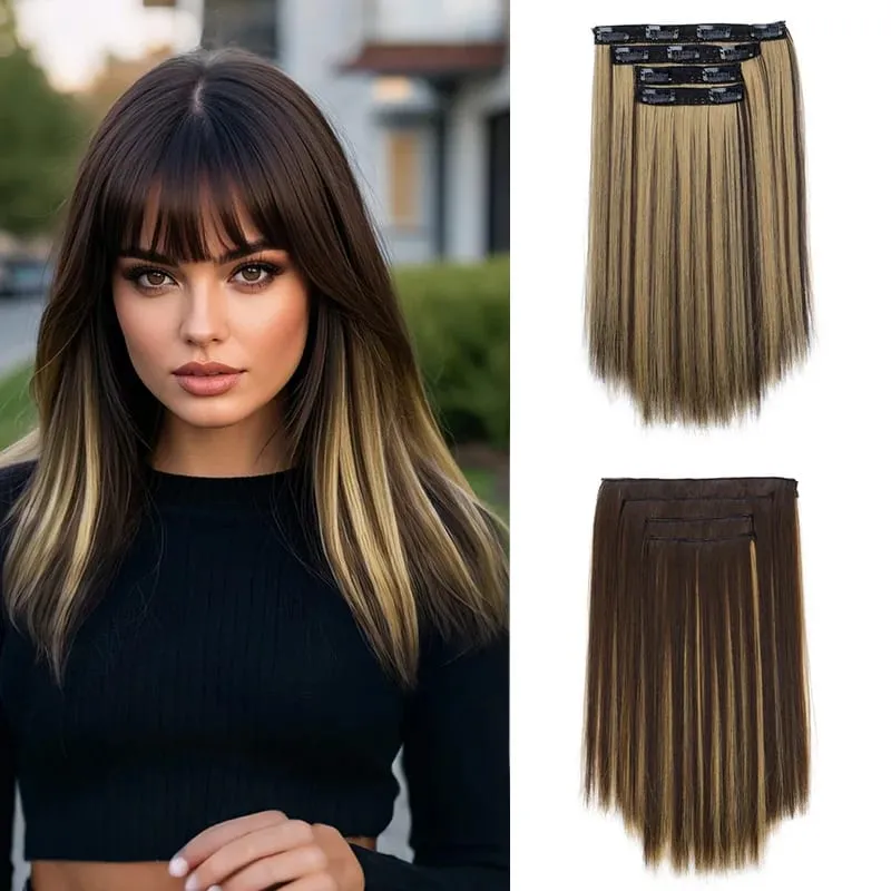 14Inch Synthetic Long Straight Hair Extension 4pcs/set Black Brown Blonde Adds Volume Hairpiece for Women