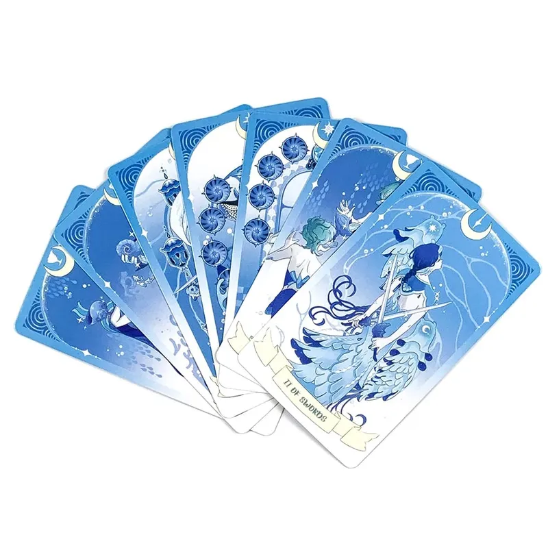 Sea in Moonlight Tarot Cards 78 Card Blue Ocean Mermaid English Version Divination Board Game Card Games & Gift Giving