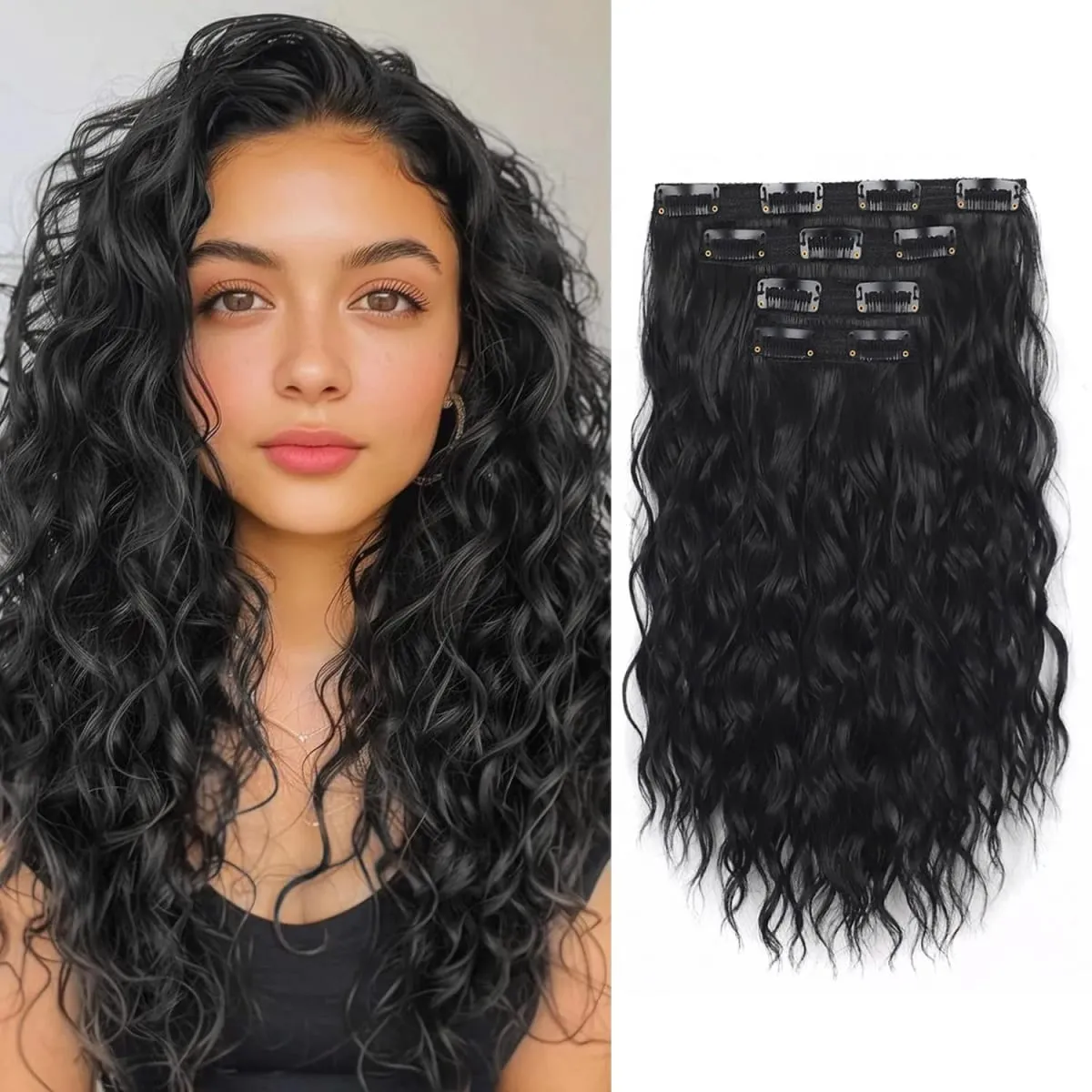 Synthetic Clip-in Women's Short Curly Hair Extensions 4PCS Set 14 Inches Clip-ins Invisible Hairpieces