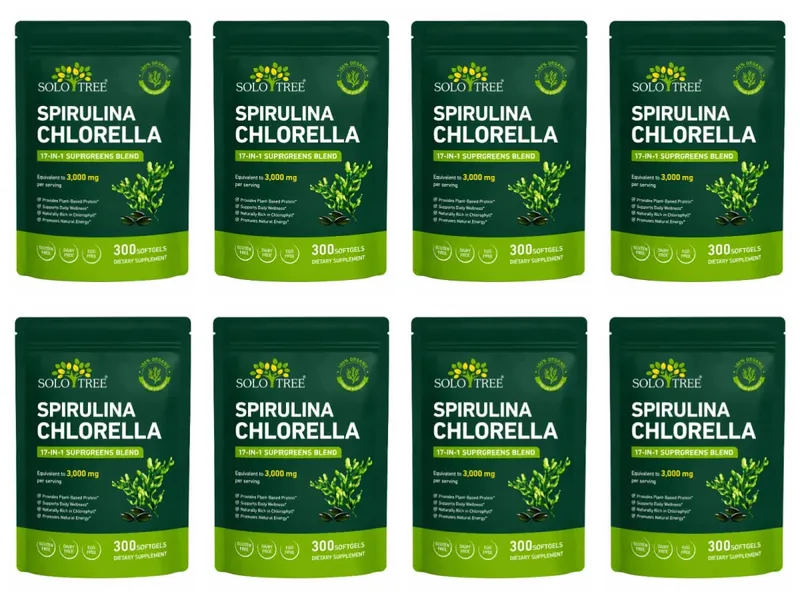 Solo Tree Spirulina Chlorella Softgels with Organic Microalgae Vitamin B6 B12 Digestive Balance & Immune Support 300 Softgels