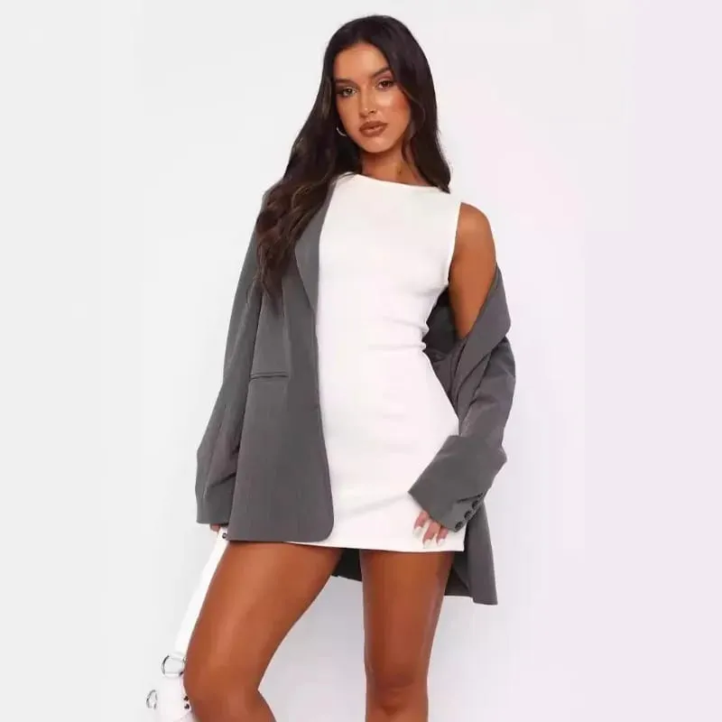 2026 New Women's Casual Bodycon Mini Dress Solid-colour Sleeveless Crew-neck Slip Dress Party Date or Dinner Short Skirt