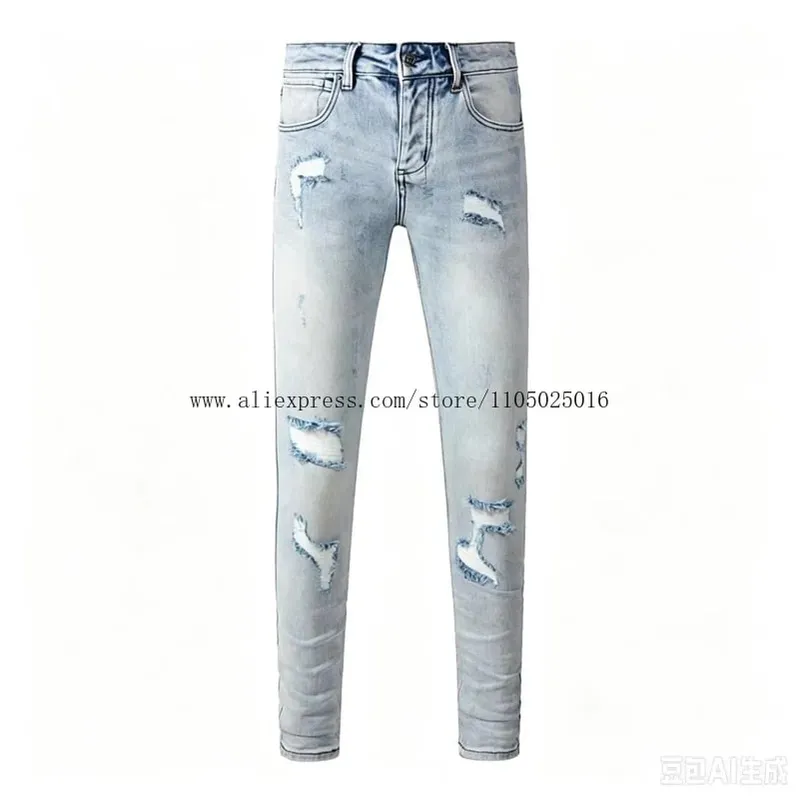 Luxury Streetwear Men's Jeans Americans Style Holes Long Trousers Quality Male Stretch Slim Pants Skinny Trousers