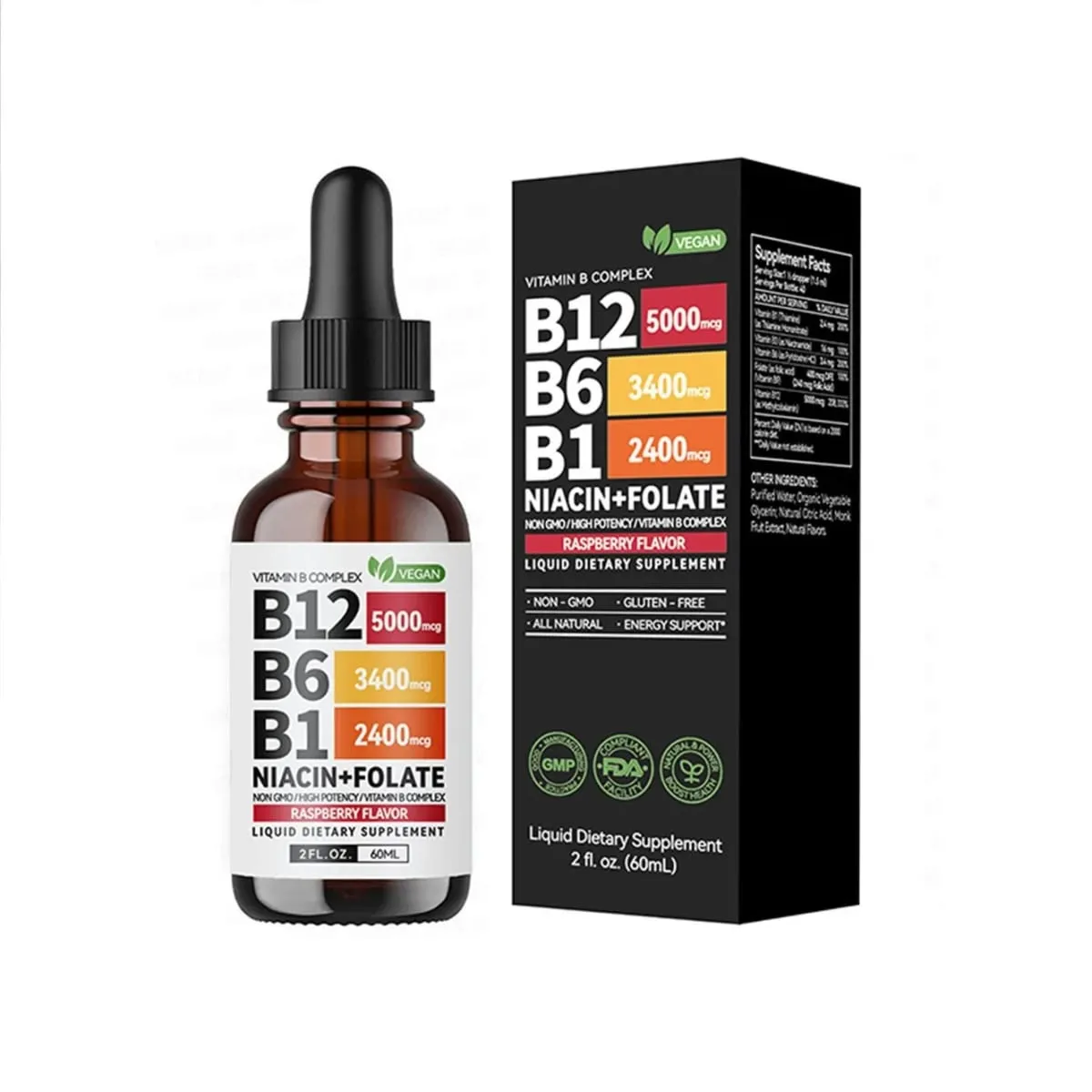 Vitamin B6 Drops Complex B12 B1 Bổ sung chất lỏng folate Hỗ trợ hệ tiêu hóa Giọt chất lỏng Hấp thụ ba lần Chất lỏng