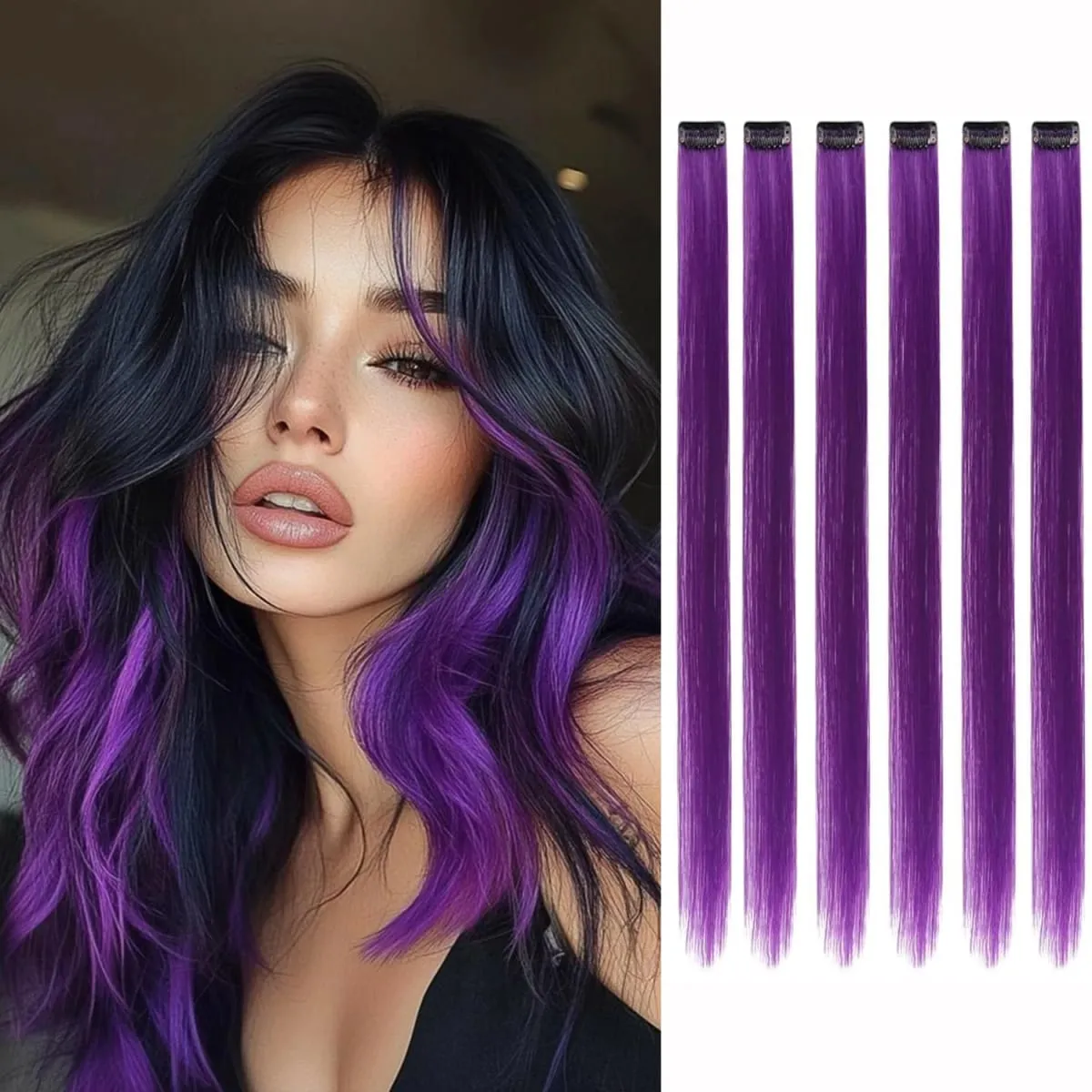 Synthetic 1-6pc Colored Hair Extensions Clip in Colorful Hair Extensions Rainbow Hair Extensions for Women Girls Hair Extensions