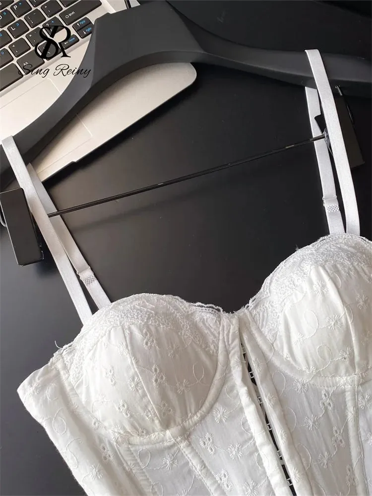 Nakış Lingerie Korse Üst Bayanlar Askı Dantel Up Shapwear Seksi Kaşkorse Fransız Dantel Ruffles Hotsweet Tank Top