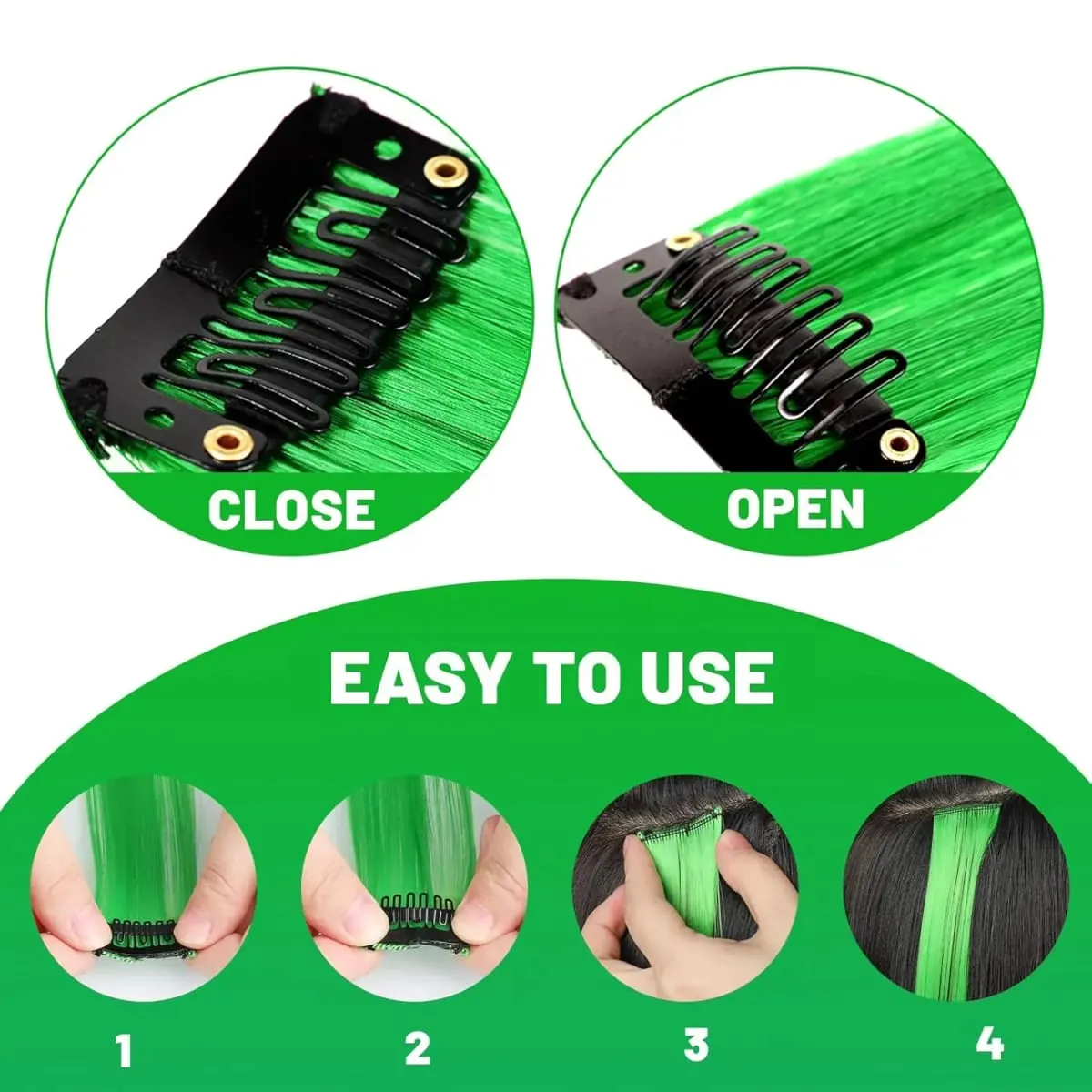 12 PCS Green Hair Extensions Clip in Colored Party Highlights Extension for Kids Girls Synthetic Hairpiece Straight 22 inch