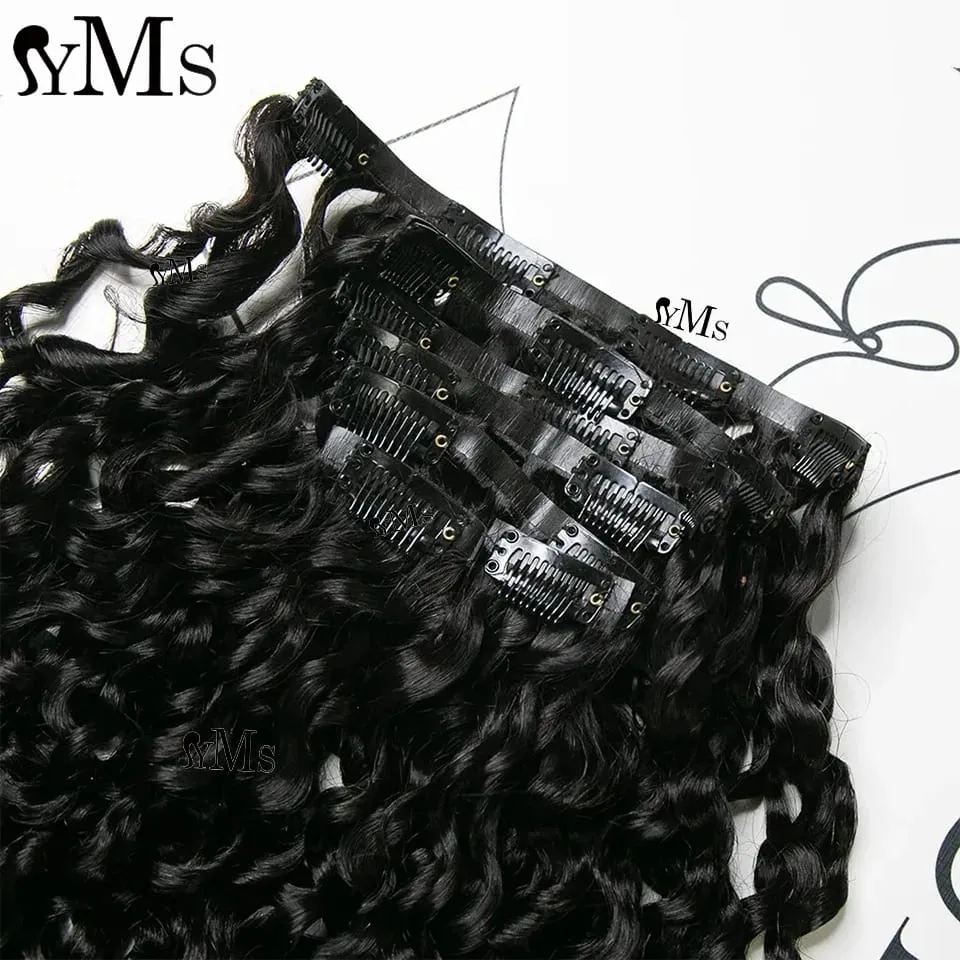 Water Burmese Curly Invisible Seamless Clip Ins Hair Extension YMS 3C4A Burmese Curly Invisible Clip In Full Head Wholesale
