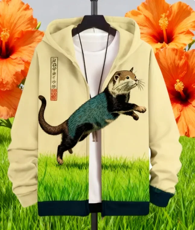 Sudadera con estampado de gato y Animal para hombre, chándal con estampado 3D de cremallera, Sudadera con capucha de manga larga a la moda, ropa Y2K