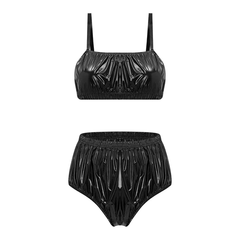 Conjunto de lencería impermeable brillante para mujer, Bikini, traje de baño, ropa de dormir, ropa de discoteca, sujetador sin almohadilla, Top con traje de baño, trajes de baño para playa y piscina