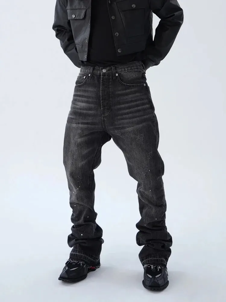 2025 American Retro Y2K Streetwear Washed Black Slim Flared Jeans Pants For Men Clothing Luxury Cotton Long Trousers Ropa Hombre