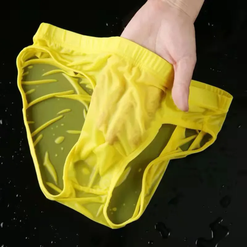 Cuecas masculinas sexy pura de seda gelo roupa interior de secagem rápida u bolsa convexa respirável cuecas de cintura baixa verão resfriamento