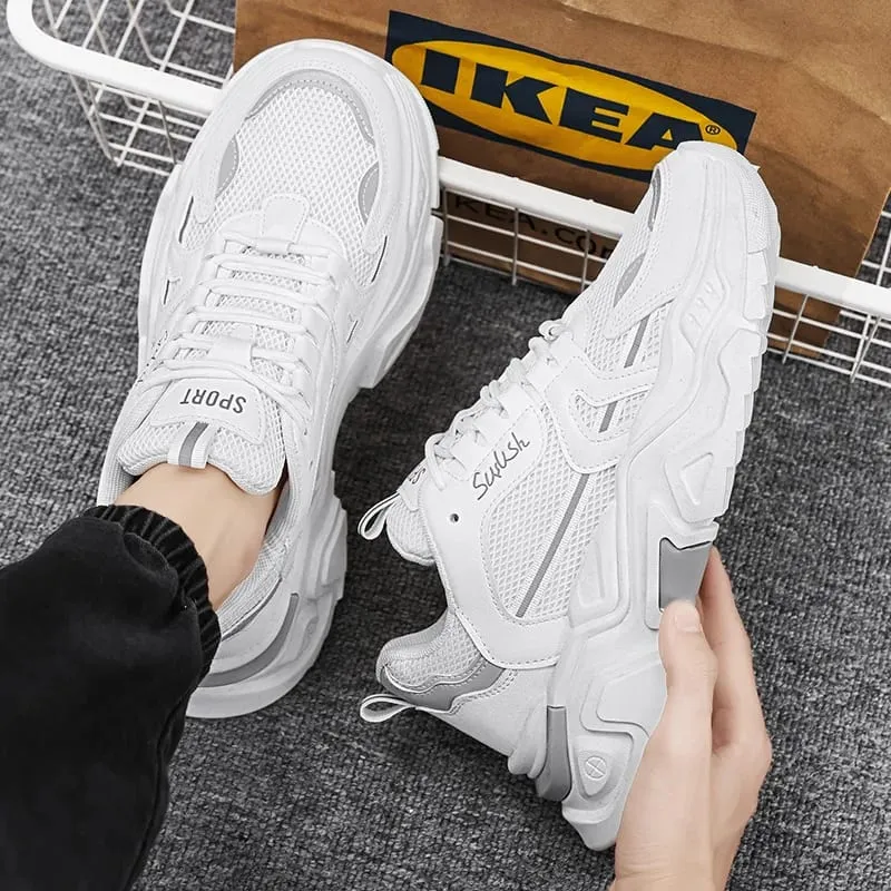 Estudante de malha de sola grossa respirável sapatos esportivos casuais quatro sazonais masculino ao ar livre sola macia conforto tênis masculino