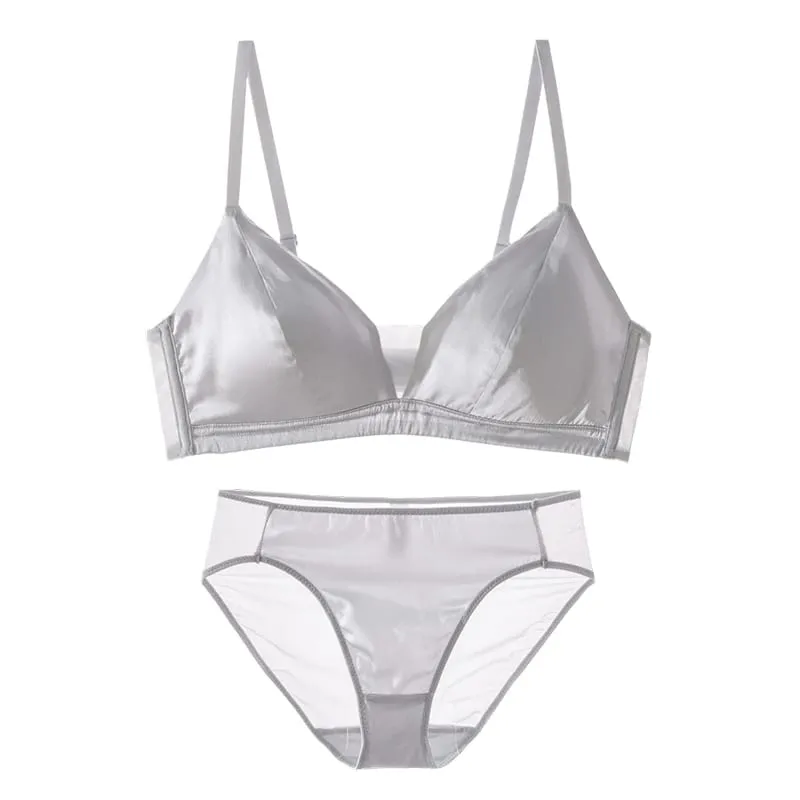 SuyaDream Women Silk Bra Set 93%Silk 7%Spandex Thin Mold Cup Wire Free Underwears 2023 Comfortable Intimates Silver Pink — image 4