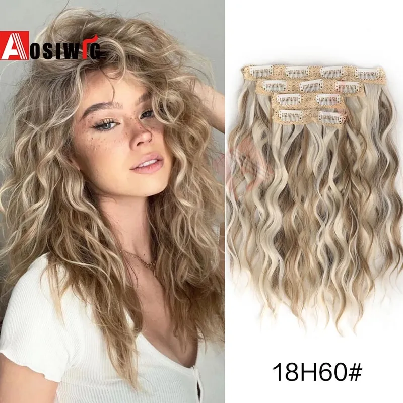 Synthetic 11 Clips Clips in Hair Extensions Long Curly Hairstyle Black Blonde Hairpieces Heat Resistant False Hair Daily Use