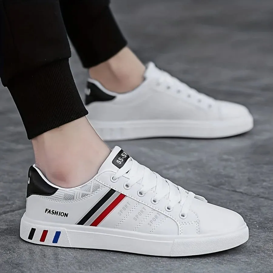 A Pair of White Sneakers Perfect for Skateboarding Casual Sports and Everyday Wear. Lightweight with A Soft Sole Suitable fo