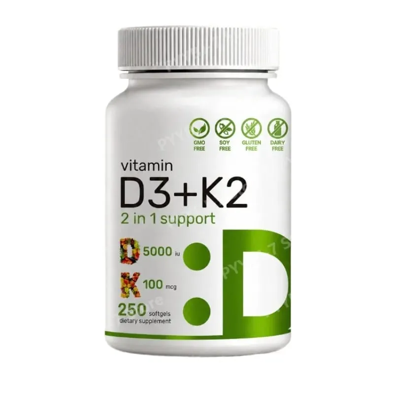 Vitamin D3 K2 Softgels with MK-7 5000 IU Vitamin D3 and 100 mcg Vitamin K2 for Daily Heart Bone & Immune Support 250 Softgels