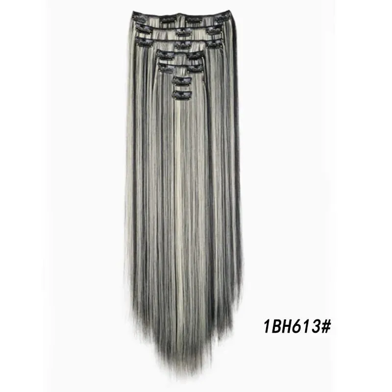 7Pcs/Set16Clips Hair Extension Black Long Straight Natural Hair Ombre Hairpiece Heat Resistant Fiber For Women Hairstyle Cosplay