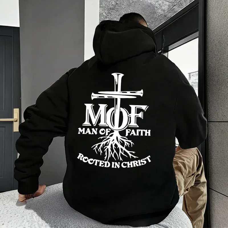 2025 Hot Sale Men's Hoodie Man of Faith Jesus Print Hooded Sweatshirts Autumn Winter Daily Casual Sporty Fashion Hoody Outerwear