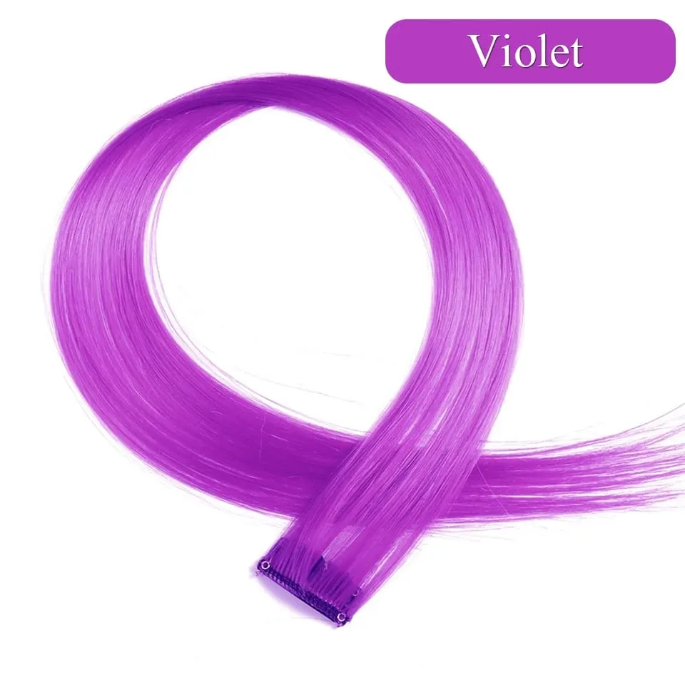 Colored Hair Extensions Synthetic 22Inch Straight Orange Green Clip in Hair Extension Rainbow Accessories Party Highlights Hair